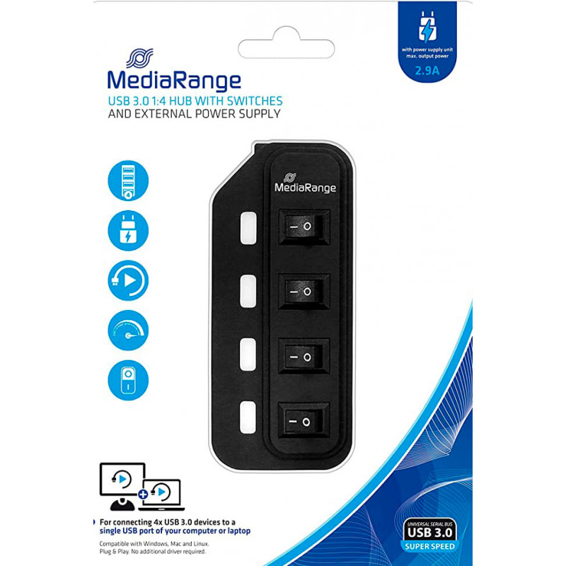 HUB 4 Portas USB3.0 Mediarange com Alimentação 3