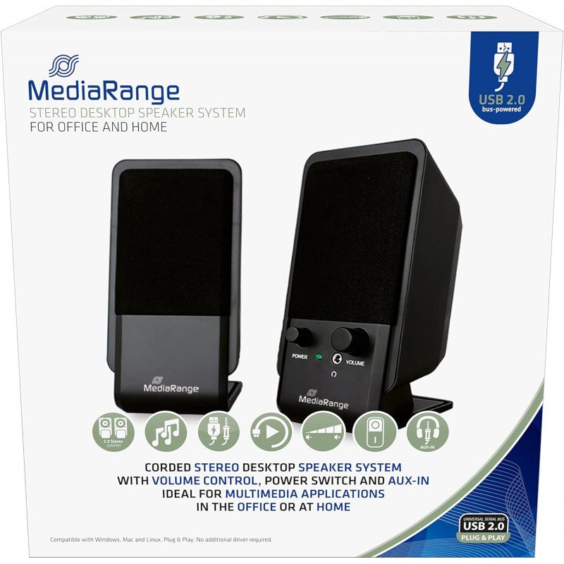 Colunas Som 2.0 Mediarange 6W USB+Jack 3.5mm 2