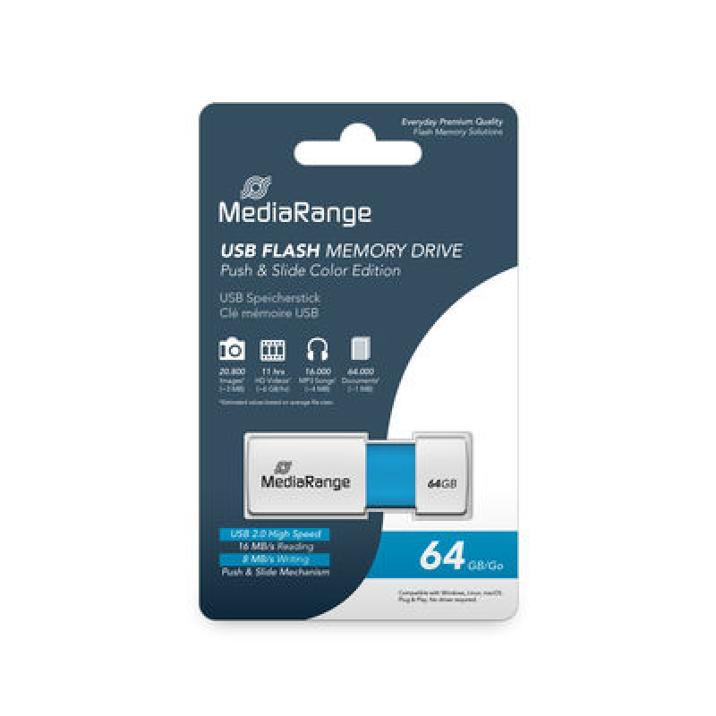 Mediarange Pendrive 64GB USB 2.0 Azul 3