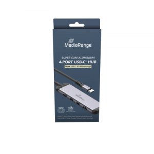 Hub USB MediaRange de 4 portas (3x USB-C 3.2 / 1x USB-C PD) prateado