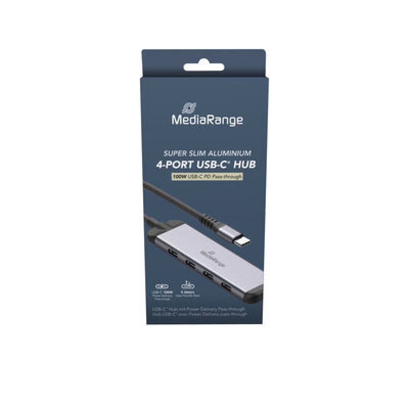 Hub USB MediaRange de 4 portas (3x USB-C 3.2 / 1x USB-C PD) prateado 1