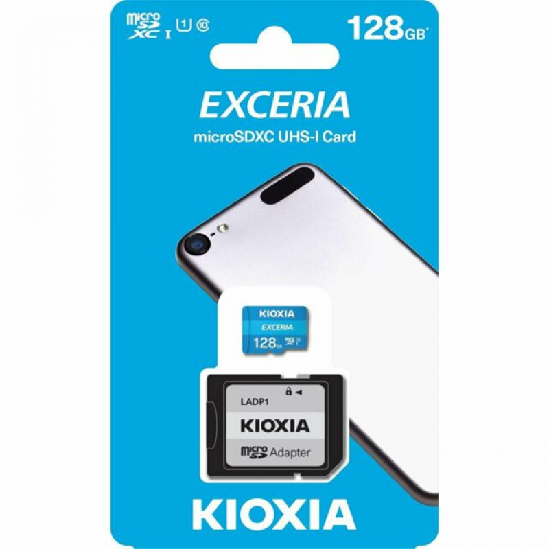 Cartão Memória Kioxia Exceria C10 UHS-I U1 microSDXC 128GB + Adaptador SD 2