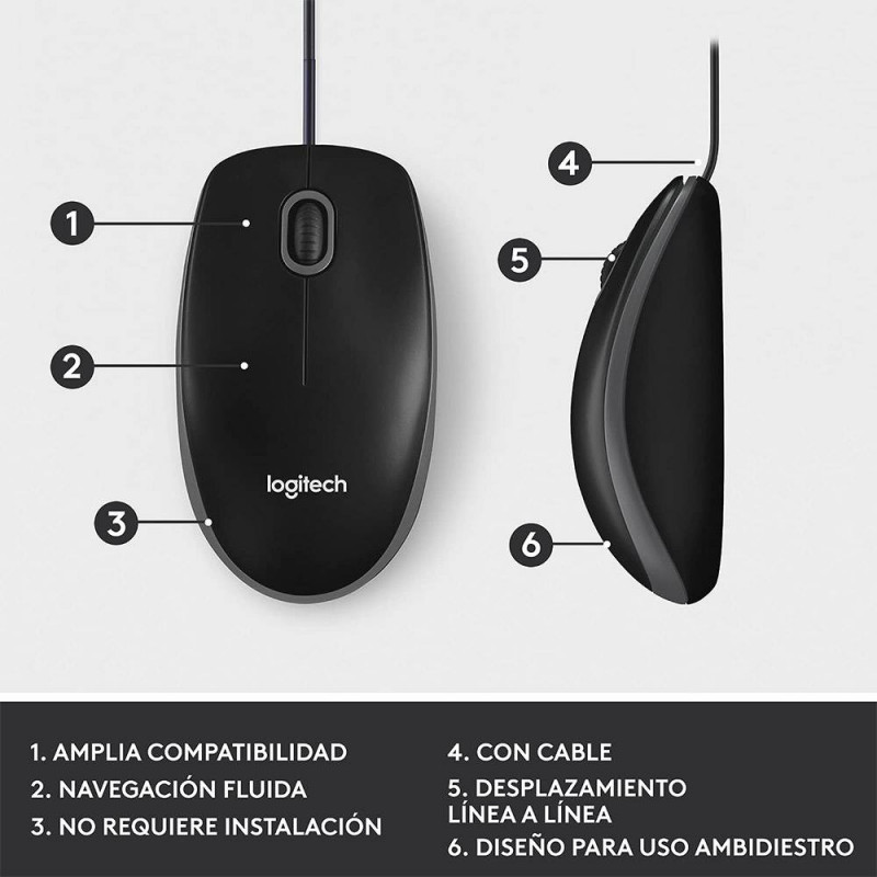 Rato Logitech Logitech M100 Comfort USB 1000DPI Preto 5