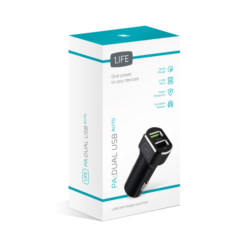Carregador USB 1Life pa:dual usb auto quick charge 3