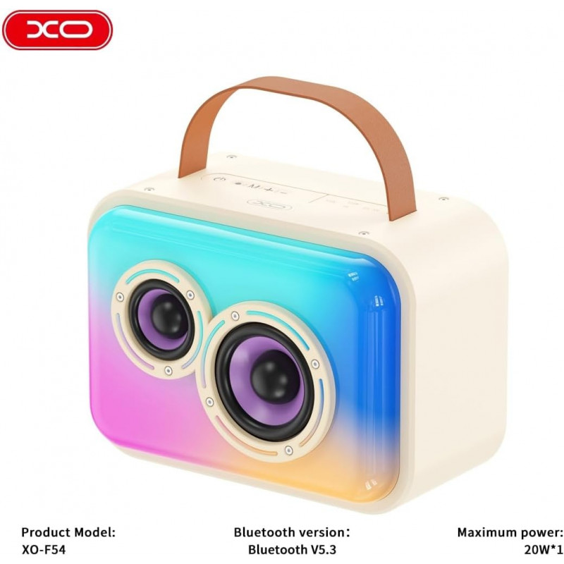 Coluna Som Karaoke XO F54 - Bluetooth 5.3 - 20W - TWS - Microfone sem fios - Bateria de 1800mAh 6
