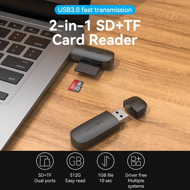Leitor de Cartões de Memória Externo Vention CLFB0 USB 3.0 5