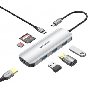 Docking USB-C Vention 1xHDMI / 3xUSB / 1xUSB-C / 1xLeitor Cartões