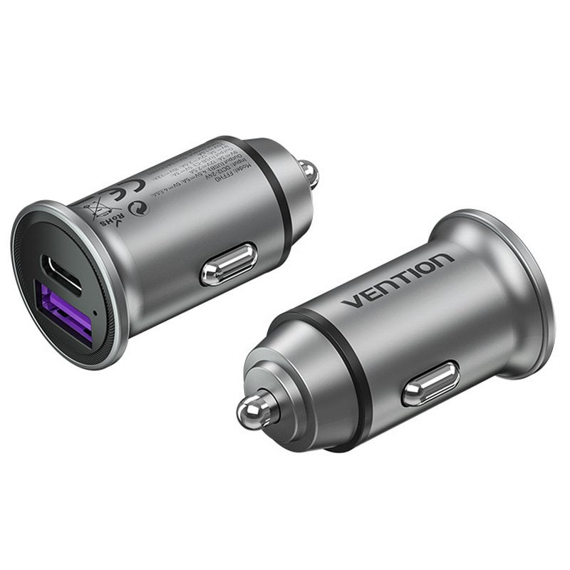 Carregador de Carro Vention 1x USB-Tipo C + 1x USB 30W 1