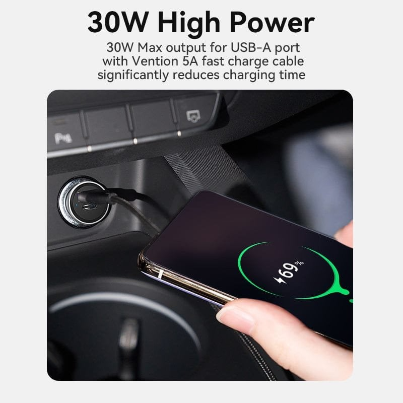 Carregador de Carro Vention 1x USB-Tipo C + 1x USB 30W 3