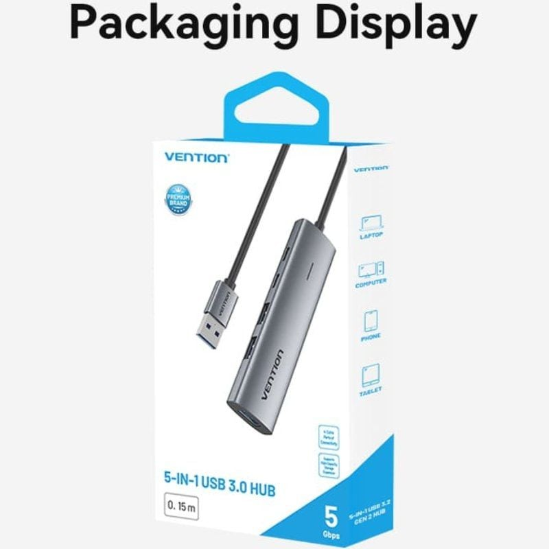 Hub USB 3.0 Vention 1xUSB Type-C, 3xUSB, 1xUSB Type-C PD 1