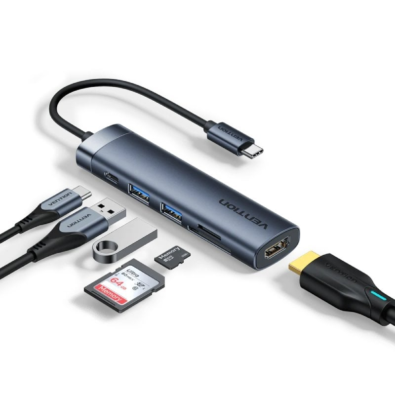 Docking USB-C Vention 1xHDMI 4K 2xUSB 1xUSB Type-C PD 2