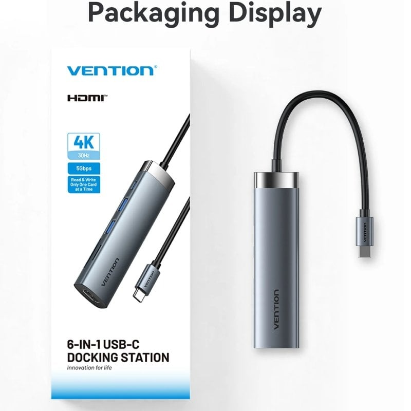 Docking USB-C Vention 1xHDMI 4K 2xUSB 1xUSB Type-C PD 3
