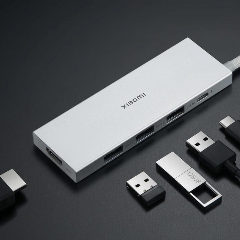 Xiaomi 5 em 1 Hub USB-C com 3x USB-A 3.0, 1x USB-C Carga Rápida até 100W, 1x HDMI - Alumínio 1