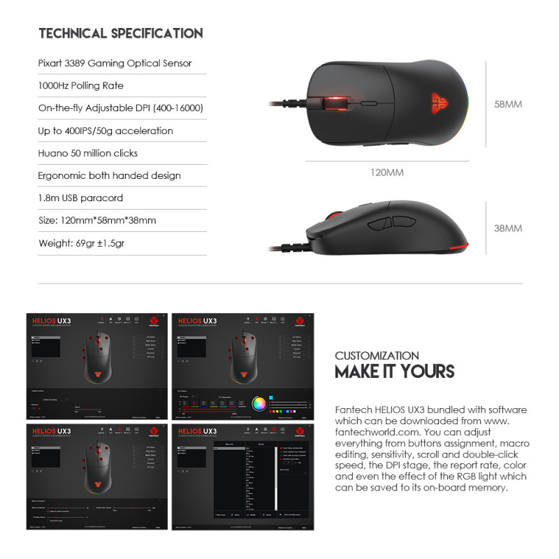 Rato Fantech Helios UX3 16.000dpi Preto 5