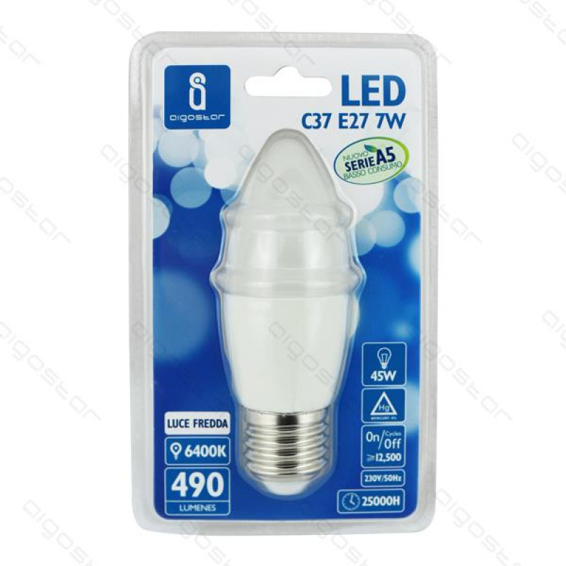 Lâmpada LED E14 3W 3000K Luz Quente 225 Lúmens A5 C37 Aigostar 1