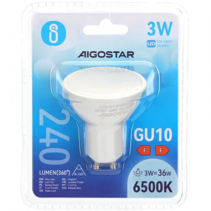 Lâmpada LED A6 GU10 3W 6500K Luz Fria 200 Lúmens Aigostar 1