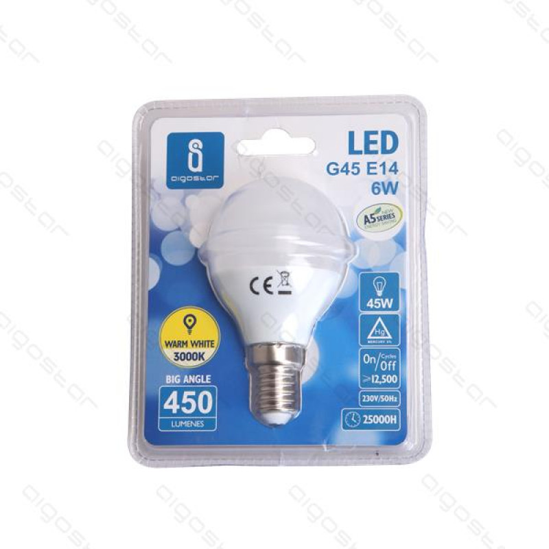 Lâmpada LED E14 3W 3000K Luz Quente 240 Lúmens A5 G45 Aigostar 1