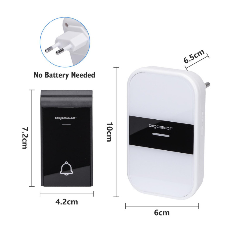 Campainha Sem Fios AC Aigostar IP44 150 metros Branca 6