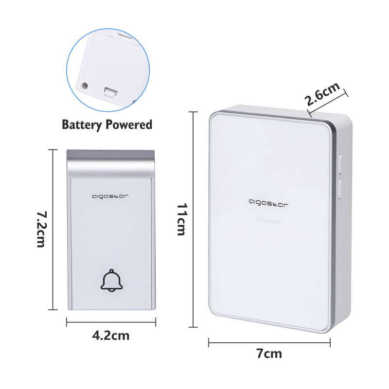 Campainha Sem Fios AC Aigostar IP44 150 metros Branco 4