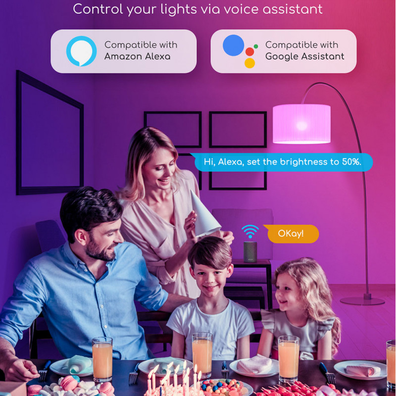 Lâmpada Smart LED WiFi RGB+CW E27 C37 5W Aigostar 2
