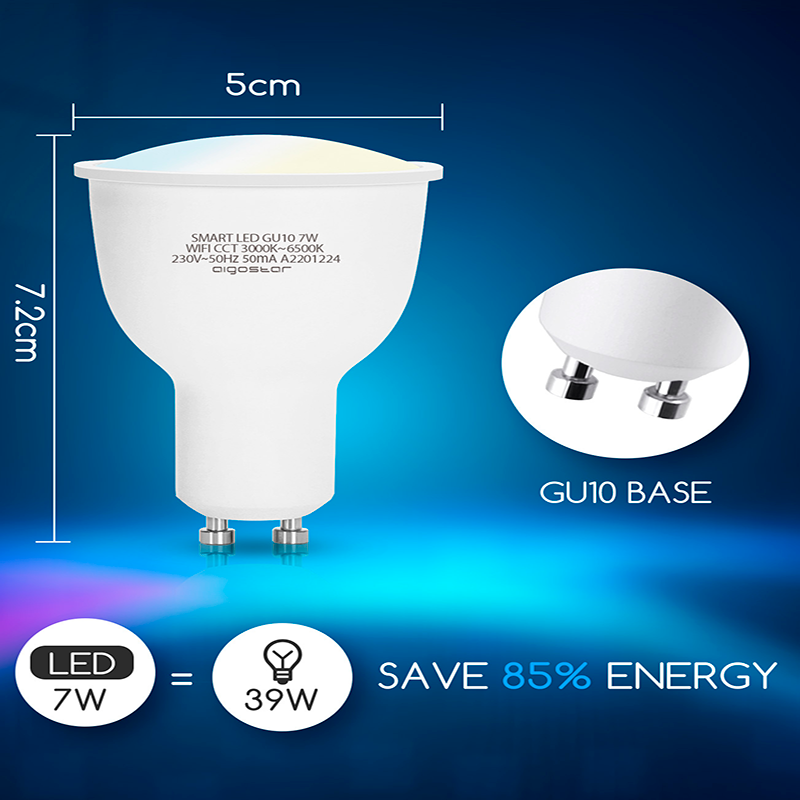 Lâmpada Smart LED WiFi CW GU10 7W Aigostar 2