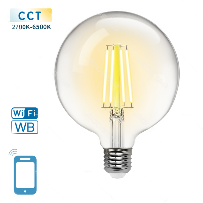 Lâmpada Filamento Smart LED WiFi + Bluetooth CCT E27 G80 6W Aigostar 1