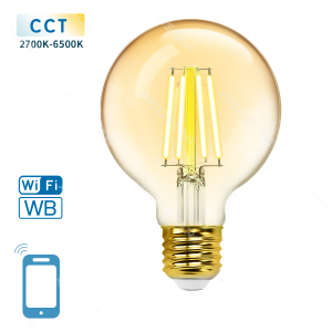 Lâmpada Filamento Smart LED WiFi + Bluetooth CCT E27 G95 6W Aigostar