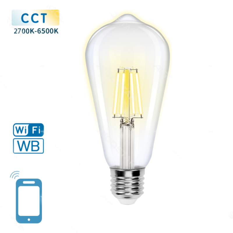 Lâmpada Filamento Smart LED WiFi + Bluetooth CCT E27 ST64 6W Aigostar 2
