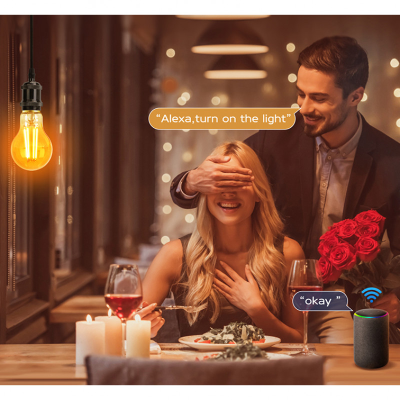 Lâmpada Filamento Smart LED WiFi + Bluetooth CCT E27 ST64 6W Aigostar 3