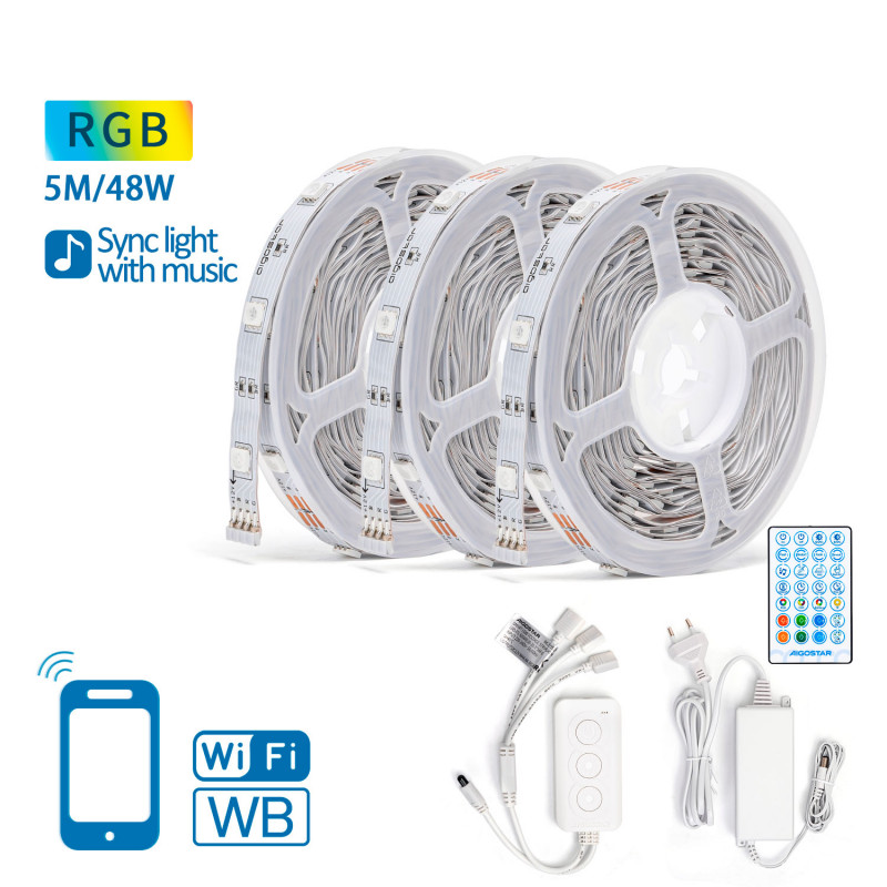Fita Led WiFi Inteligente 15 Metros (3 x 5m) RGB 48W Aigostar 4
