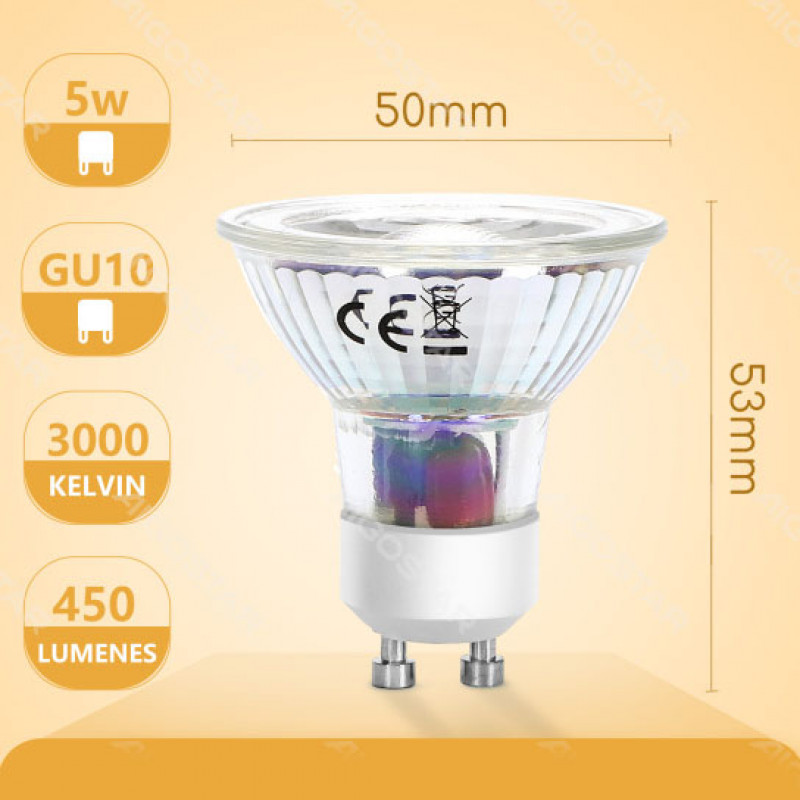Lâmpada LED A5 GU10 6W 3000K Luz Quente 435 Lúmens Aigostar 1