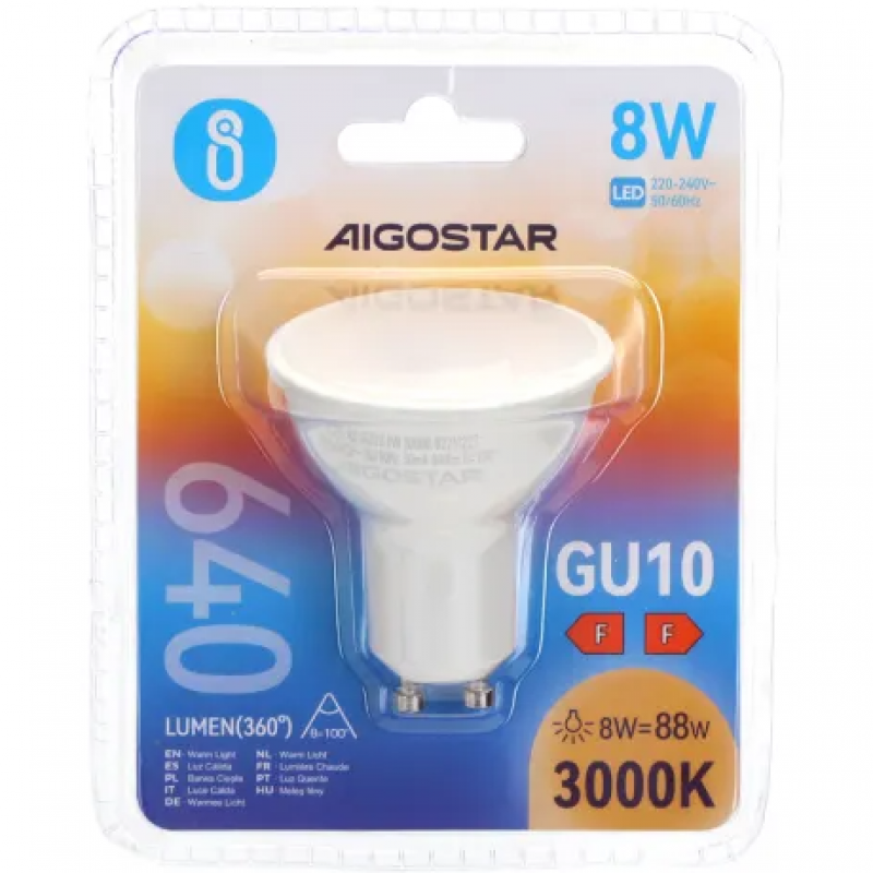 Lâmpada LED A5 GU10 8W 3000K Luz Quente 560 Lúmens Aigostar 4