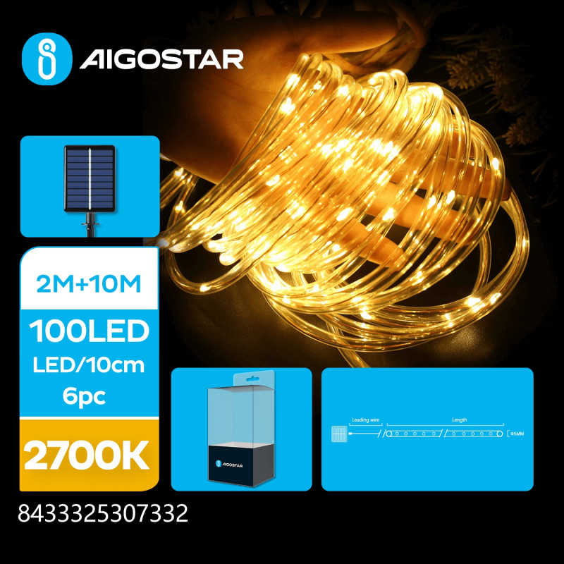 Cordão de Luz 10 metros c/ Painel Solar Luz Quente IP65 Aigostar 1