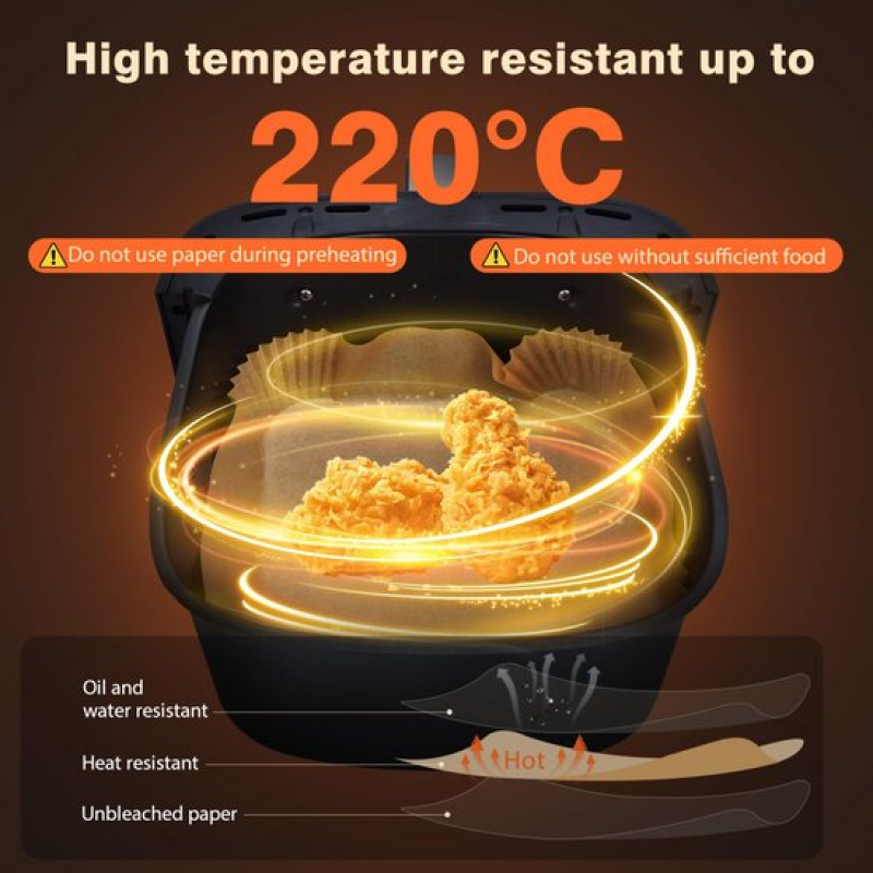 Pack 100 Unidades Forros Papel Revestidos Silicone Dupla Face Aigostar para Airfryer 3