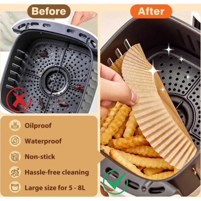 Pack 100 Unidades Forros Papel Revestidos Silicone Dupla Face Aigostar para Airfryer 5