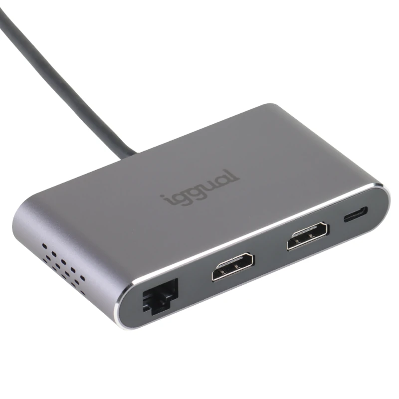 Hub Type-C 8 em 1 2xHDMI 2xUSB 2xSD RJ45 PD100W Iggual 2