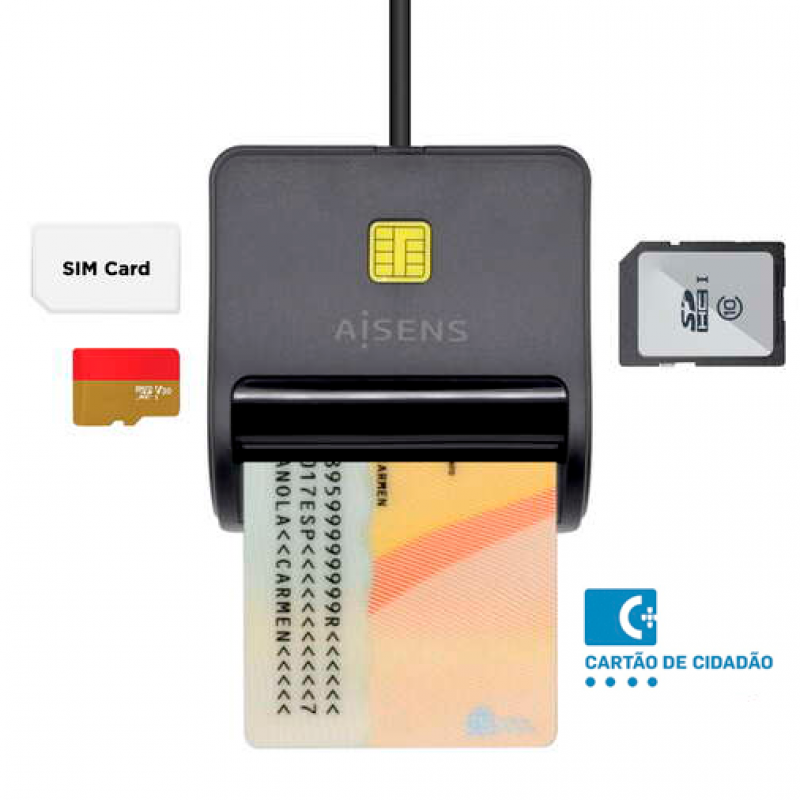 Leitor Smart Card DNI e Cartão de Cidadão USB Aisens com Leitor Cartão SIM - SD - Micro SD - MMC - RS-MMC - MMC Micro 1