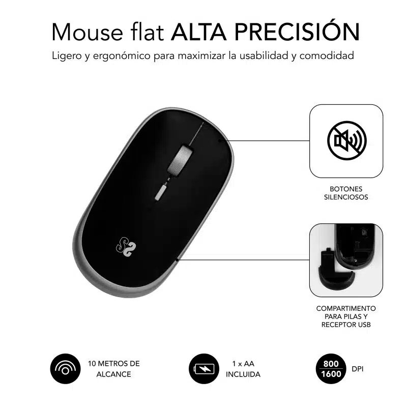 Rato Sem Fios Subblim Mini 1600 DPI Preto 3