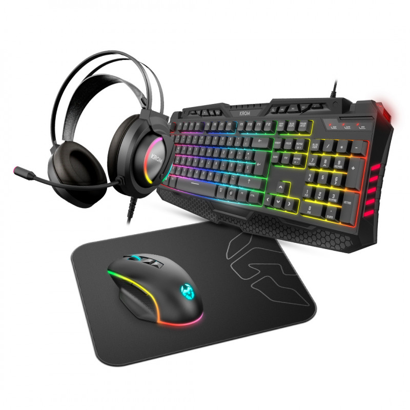 Teclado + Rato + Headset + Tapete Krom Kritic RGB Rainbow Gaming Kit 1