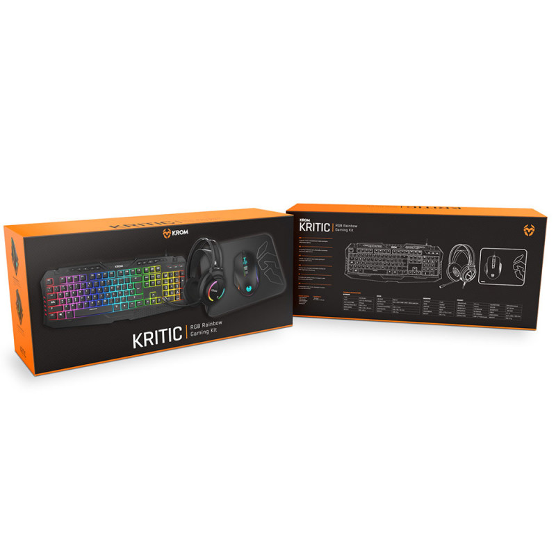 Teclado + Rato + Headset + Tapete Krom Kritic RGB Rainbow Gaming Kit 2