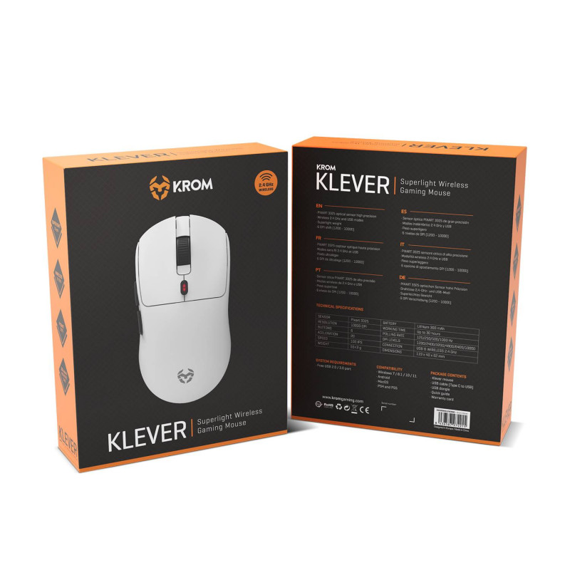 Rato Ótico Krom Klever Superlight Wireless Gaming 10000DPI Branco 5
